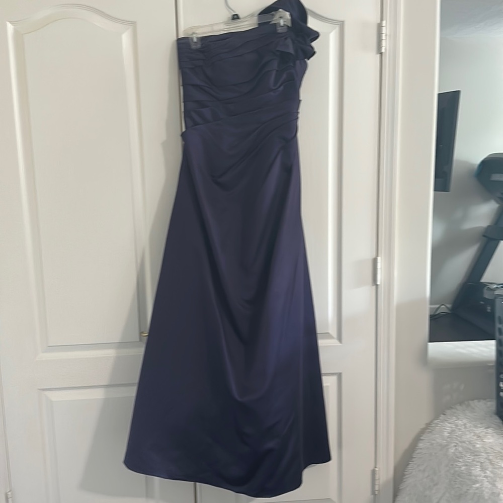 One shoulder purple floor length dress